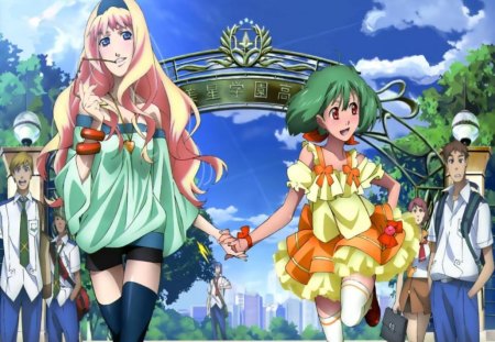 Macross Frontier - anime, Sheryl Nome, Ranka Lee, manga, Macross Galaxy, mecha, Galactic Fairy, Macross Zero, Miss Macross