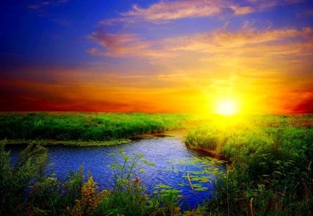 SUNSET HORIZON - nature, sunset, landscape, pond