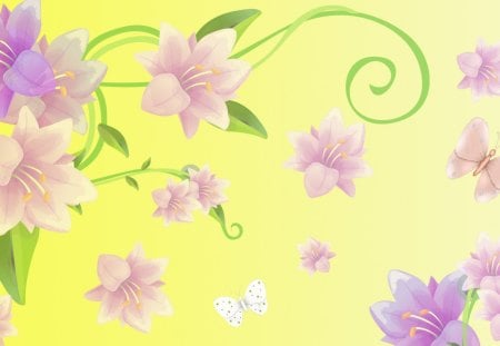 Pink Lavender Lilies - sprfing, abstract, papillon, yellow, summer, butterflies, fragrant, spring, fleurs, lily, flowers, butterfly