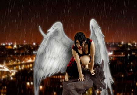 BAD WEATHER - angel, weather, rain, fantasy art