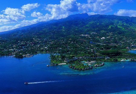 Tahiti panorama - islands, archipelago, clouds, beach, landscapes, ocean