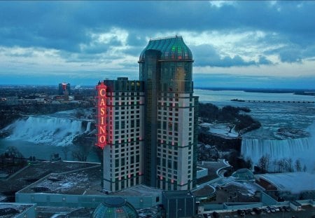 casino at niagara falls - casino, large, clouds, waterfalls