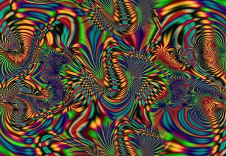 Psychedelic Vision - abstract, curves, blue, colors, pink, orange, purple, psychedelic, red, green, swirls