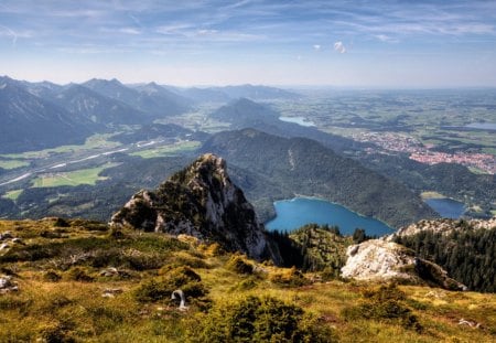 View from Above - lakes, sky, towns, forests, mountains, rocks