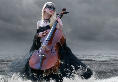 Water Symphony - lady, symphony, water, violin, fantasy