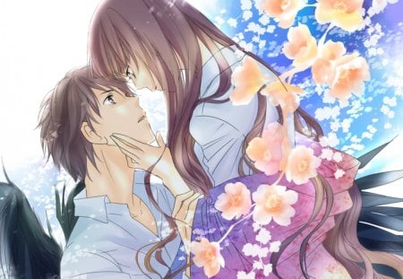 With U ... I fell Safe - nice, hug, lover, female, hot, pretty, anime, romance, cute, short hair, handsome, love, male, sexy, couple, girl, long hair, lovely, romantic, floral, boy, sweet, guy, anime grl, flower