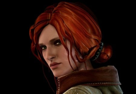 Triss Merigold - sorceress, game, girl, creature, black, fantasy, assassins of kings, redhead, woman, the witcher