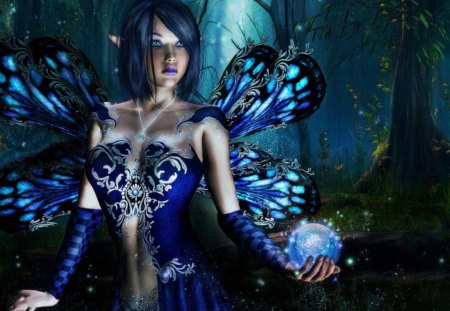 butterfly fairy - wallpaper, butterfly, fantasy, blue