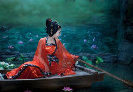 Oriental beauty - oriental, water, beauty, boat, woman