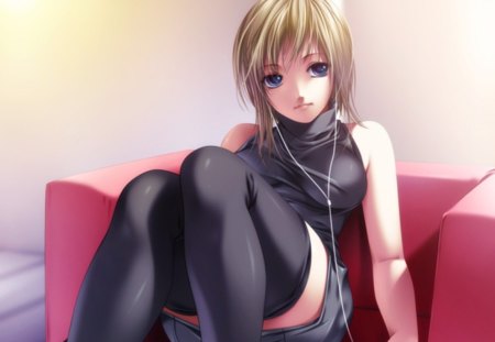 Girl in Black - realistic, sexy, hot, girl, female, blond, anime girl, black, cg, blond hair, blonde hair, 3d, anime, cute, short hair, blonde