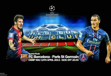 FC Barcelona - Paris St Germain Champions League 2013 - Champions League, Paris St Germain, fc barcelona, football, zlatan ibrahimovic, messi, psg, lionel messi, wallpaper