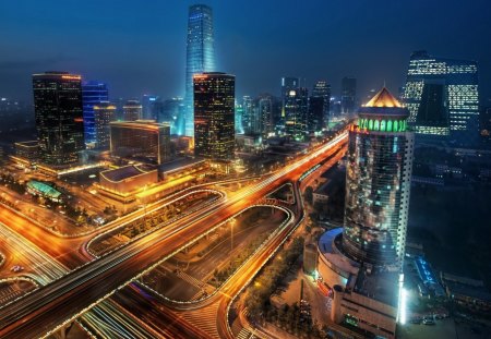 beautiful modern city at night - modern, lights, city, night, highways