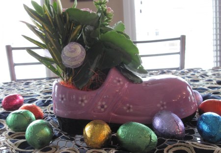 Easter decor - eggs, blue, green, chocolate, Photography, pink