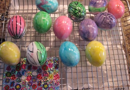 Easter eggs decoration - Yellow, green, Eggs, Photography, pink