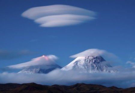 wondrous clouds over volcanoes - eruption, mountains, volcanoes, clouds