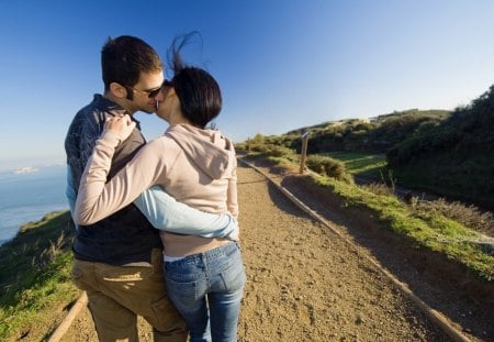 Romantic Couple - dress, hugs, kisses, green