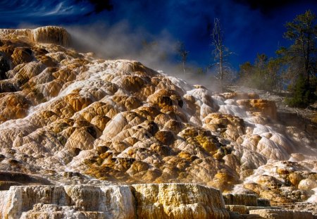 Mammoth Hot Springs ~ Yellowstone - waterfall, hot springs, nature, water