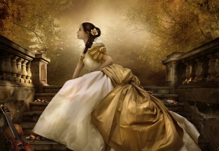 A New Beginning - fantasy, gown, lady, brown