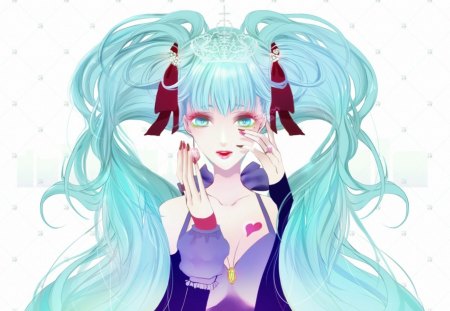 Hatsune Miku - red, purple, pink, cute, anime, girl, manga, heart, lolita, hatsune miku, blue hair