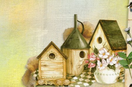 Bird Houses - flowers, bird house, birds, nest, cute, home