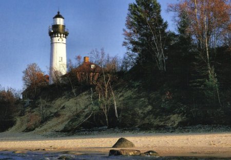 Au Sable Point Lighthouse 2 - water, scenery, lighthouse, photography, lake, photo, waterscape, wide screen