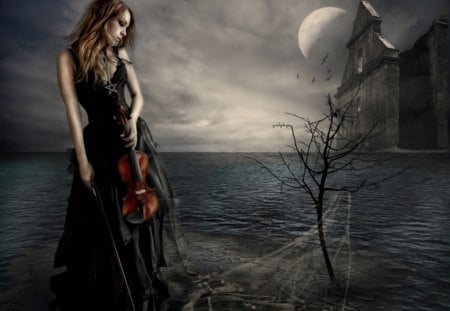 Still Visible - fantasy, visible, lady, violin