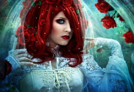 Rose - flowers, rose, fantasy, red