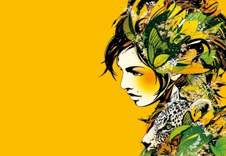 Kaleidoscope - graphical, yellow, girl, kaleidoscope, flowers, bouquet, dj okawari