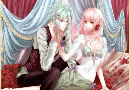 â™¡ Love â™¡ - nice, beauty, lover, bed, female, hot, anime girl, pretty, petals, anime, romance, cute, handsome, love, male, sexy, couple, girl, long hair, pink hair, lovely, floral, romantic, boy, beautiful, blossom, sweet, bedroom, green hair, happy, guy, flower