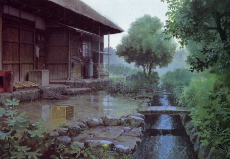 stream - anime, countryside, wallpaper, other