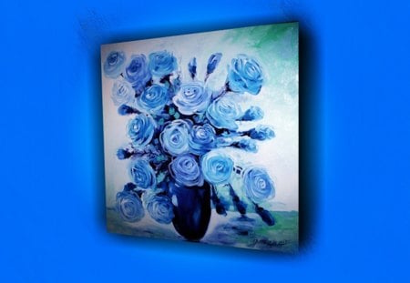 Blue Roses in a Vase - flowers, vase, roses, blue