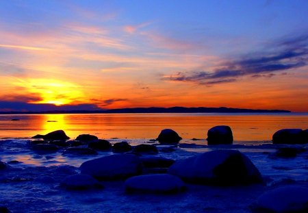 SUNSET - nature, sunset, shore, stones, sea