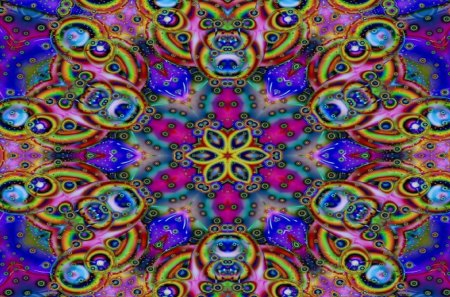 Psychedelic - abstract, yellow, blue, colors, flower, pink, purple, psychedelic, green, layers