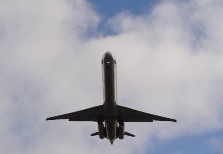 Jet Overhead - sky, jet, clouds, plane, airplane