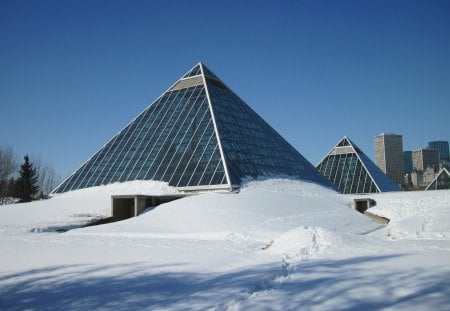 Global warming 08 - bue, white, winter, pyramids, photography, hotography, snow, Sky