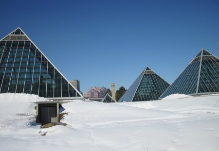 Global warming 12 - white, nature, sky, glass, pyramids, blue, snow, photography