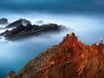 storks nesting on mountain peaks