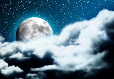 moon - fun, moon, clouds, space