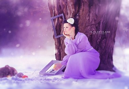 Winters Tale - fantasy, winter, tale, purple, snow