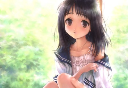 Lovely Girl - beauty, nice, girl, female, sundress, long hair, anime girl, lovely, black hair, kawaii, pretty, beautiful, anime, sweet, cute, dress