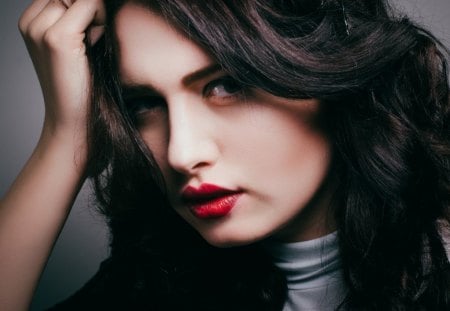 Pretty face - face, pretty, model, red lips, woman