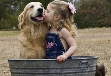 TWO IN A TUB - kid, cute, tub, dog