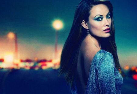 * Olivia Wilde * - street, lady, make up, eyes, night, midnight, olivia wilde, dress