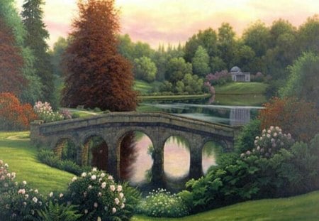 LATE AFTERNOON - wallpaper, afternoon, bridge, garden