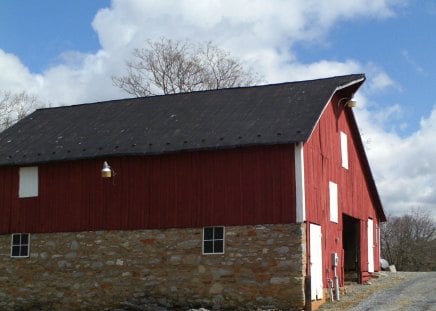 The Big Red Barn - stone, red, sky, barn