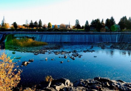  falls on the Snake River in Idaho Falls - water, scenery, blue, falls