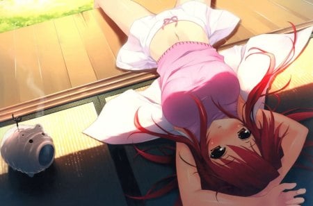 Summer Heat - anime, summer, girl, blushing