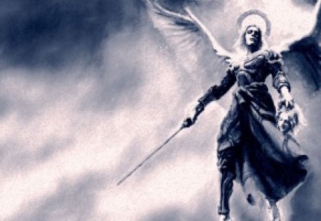 Vengeful Angel - heaven, abstract, vengeful, sword, angel, sky