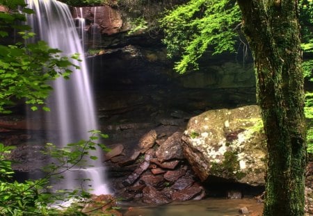 misty morning falls - misty, nature, waterfall