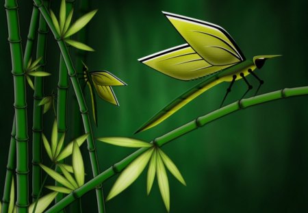  HUNTER - insects, yellow, design, green, plants, vector